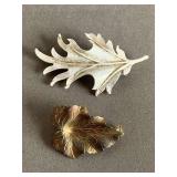 VINTAGE BRONZE TONE MAPLE LEAF BROOCH & VINTAGE B.S.K. WHITE/GOLD TONE MAPLE LEAF BROOCH - CHECKOUT