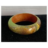 BEAUTIFUL OAK BANGLE HAND PAINTED IN SHADES OF TURQUOISE, BROWN & MORE - CHECKOUT