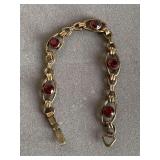 VINTAGE 1/20 12K GOLD PLATE ON STERLING LINK BRACELET SIGNED "STURDY" WITH FACETED ROSE STONES (15.01 GRAMS) - CHECKOUT