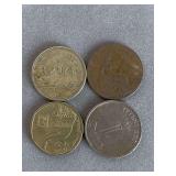 4 FOREIGN COINS (1906 GREAT BRITAIN 1/2 PENNY COIN, INDIA 5 RUPEE COIN, 1994 HONG KONG 1 DOLLAR COIN, ISRAEL 5 SHEQALIM COIN) - CHECKOUT