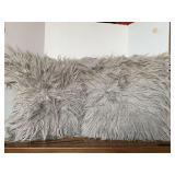 TWO 18X18 GREY SHAG PILLOWS