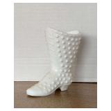 FENTON WHITE MILK GLASS HOBNAIL BOOT 4 1/4" TALL X 3 1/2" LONG