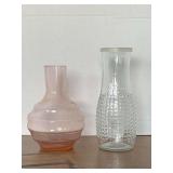 VINTAGE GOOD SEASONS CRUET 8 1/4" TALL & VINTAGE PINK DEPRESSION GLASS CARAFE 7 1/4" TALL