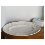 EXTRA LARGE WHITE ELIOS CERAMIC FRUIT PATTERN PLATTER MADE IN ITALY 20" LONG X 13 1/2" WIDE & MAISON LARGE CERAMIC WHITE COVERED BUTTER DISH