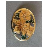 VINTAGE GOLD TONE PEACH ORCHID ENAMEL BROOCH - CHECKOUT