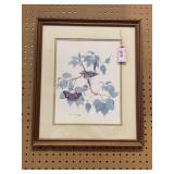 VINTAGE DALE C. THOMPSON FRAMED ELEPAIO & KAMEHAMEHA BUTTERFLY WITH WATERCOLOR PRINT 17 X 20