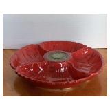 VINTAGE AMBIANCE CERAMIC RED POPPY 4 SECTION DISH 13 1/4" ROUND