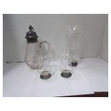 MIXED GLASS ITEMS, TWO SMALL VASES, PITCHER AND MORE