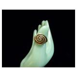 14 KARAT GOLD SWIRL RING WITH SMALL DIAMOND IN MIDDLE SIZE 8 1/2 WEIGHING APPROXIMATELY 7.6 G