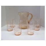 VINTAGE GLASS PITCHER WITH 6 GLASSES