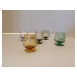 SET OF SEVEN MINI CORDIAL GLASSES, HAND AND CUT DIFFERENT COLORS