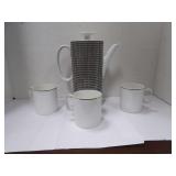 MID-CENTURY MODERN COFFEE POT WITH 3 CUPS AND PLATES