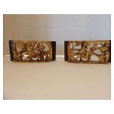 TWO ANTIQUE CHINESE GOLD GILT WOOD CARVED PLAQUE OF BATTLE ON HORSE