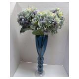 BLUE VASE WITH SILK HYDRANGEA FLOWERS