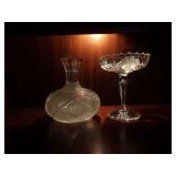 CARAFE AND CUT GLASS COMPOTE GLASS DECANTER