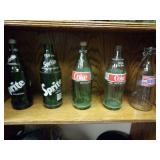LOT OF FIVE LARGE COLLECTIBLE, SODA, BOTTLES, SPRITE, COKE, AND FRESH COOL WATER