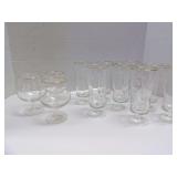 MIX LOT OF GOLD RIM GLASSES WITH ETCHED FLOWERS