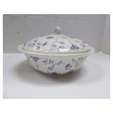 CHURCHILL WHITE SCALLOP BOWL WITH BLUE FORGET-ME-NOT FLOWERS WITH LID