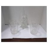 SET OF CHRISTMAS GLASSES AND TABLE TOP GLASS CHRISTMAS TREE