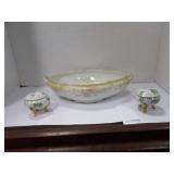 LOT OF TWO COVERED TRINKET, DISHES, AND LARGE SERVING DISH