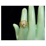 14 KARAT GOLD RING WITH ROSE DESIGN SIZE 6, WEIGHING APPROXIMATELY 3.6 G