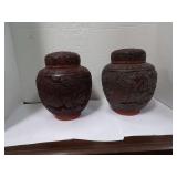 LOT OF TWO ANTIQUE CHINESE CINNABAR COVERED JARS