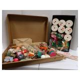 VINTAGE CHRISTMAS DECORATIONS AND RIBBON