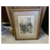 NICELY FRAMED ANTIQUE PRINT SIGNED OF A CITYSCAPE