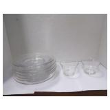 A LOT OF CLEAR, GLASS PLATES AND TWO BOWLS