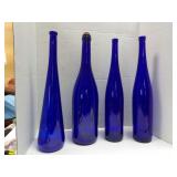 LOTS OF FOUR BLUE COBALT, TALL BOTTLES