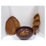 WOODEN BOWL, TRAYS AND SPOONS