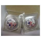 LOT OF TWO BETSY ROSS FLAG HISTORY OF OLD GLORY, COLLECTORS COINS, WITH CERTIFICATE OF AUTHENTICITY