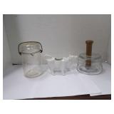GLASS JAR, COW CREAMER, AND GLASS BUTTER MOLD