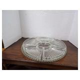 LARGE GLASS RELISH DISH WITH LAZY SUSAN