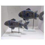 TWO DECORATIVE FISH WITH MIRROR SCALES