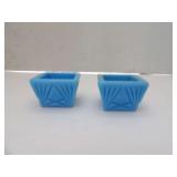TWO VINTAGE MASS BLUE MILK, GLASS SALT, SELLERS