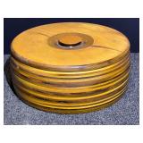 Custom, artisan made wooden bowl with lid, with content, see pictures for details.