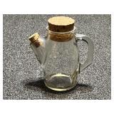 Vintage snub nose glass pitcher with cork stoppers, believed to be vintage Wheaton glass, see pictures for details.