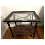 Glass top side table, matches lots 1053, and 1055. See pictures for details.