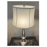 Metal side table lamp with a brushed nickel finish, see pictures for details.