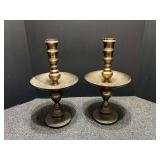 Vintage etched brass candlestick holders, set of two, believed to be for Altar Prayer candles, see pictures for details.