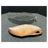 Vintage wooden and wire leaf bowls, two pieces, see pictures for details.