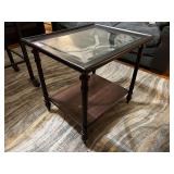Glass top side table, matches lots 1055 and 1060, see pictures for details.