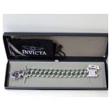 Invicta Silver Tone Bracelet with Green and White Accents