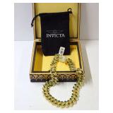 Wooded Vintage Box with New Invicta Necklace
