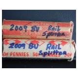 (2) ROLLS 2009 RAIL SPLITTER PENNIES