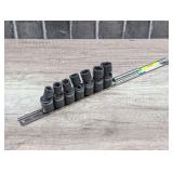 POWER TORQUE 3/8 IN DRIVE IMPACT UNIVERSAL JOINT SOCKETS WITH RAIL ORGANIZER
