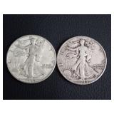 (2) WALKER HALF DOLLAR COINS