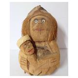 Hand Carved Coconut Monkey Mother with Baby