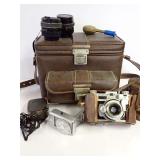 Kodak 35 Camera with Lenses, Sekonic Light Meter, and Leather Case